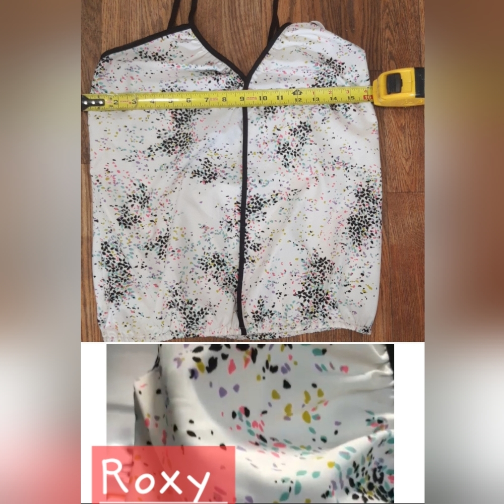 White polka-dot Roxy tank v neck spaghetti strap tank